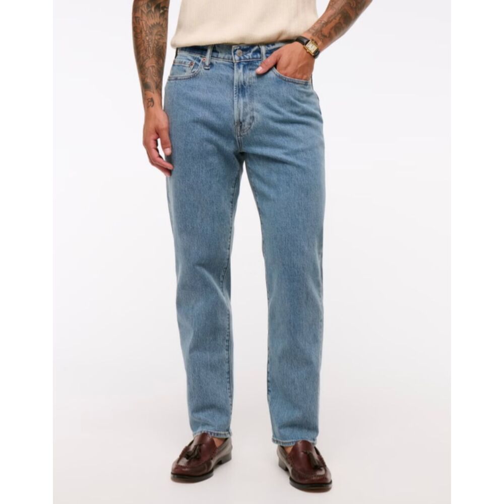 ABERCROMBIE & FITCH Men's Athletic Loose Light Wash Vintage Denim Jeans 36x34
